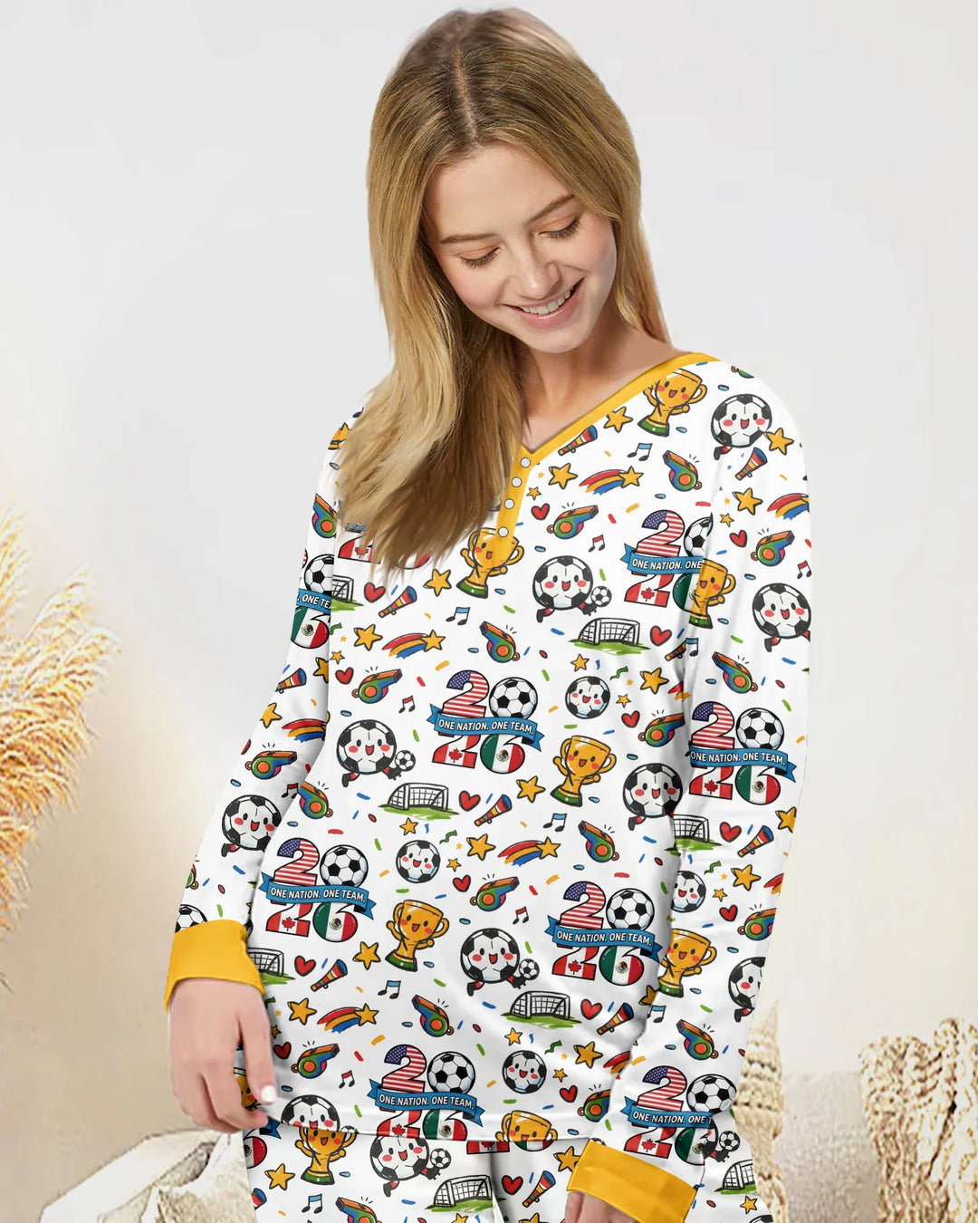 Fußballfieber 2026 Familien-Bambus-Pyjama-Set für Damen