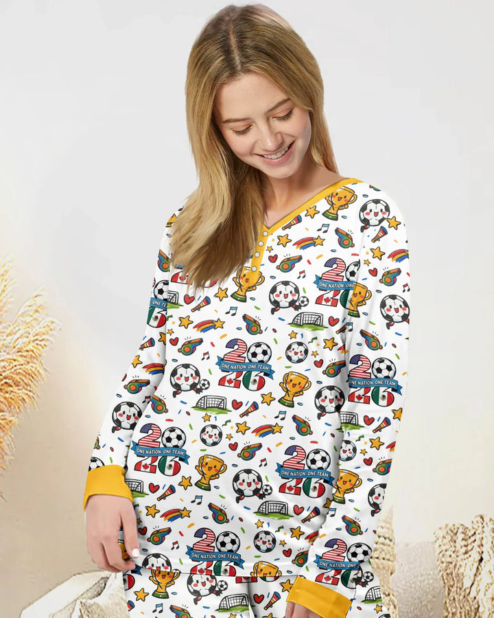 Fußballfieber 2026 Familien-Bambus-Pyjama-Set für Damen