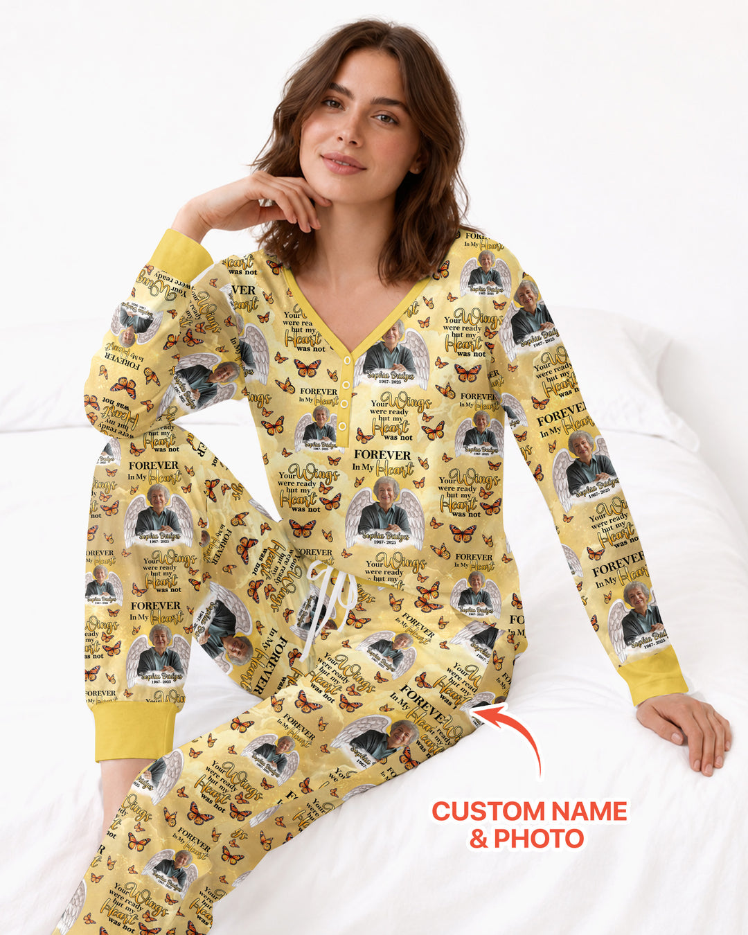 Custom Photo Forever In My Heart Family Matching Bamboo Women Pajama Set