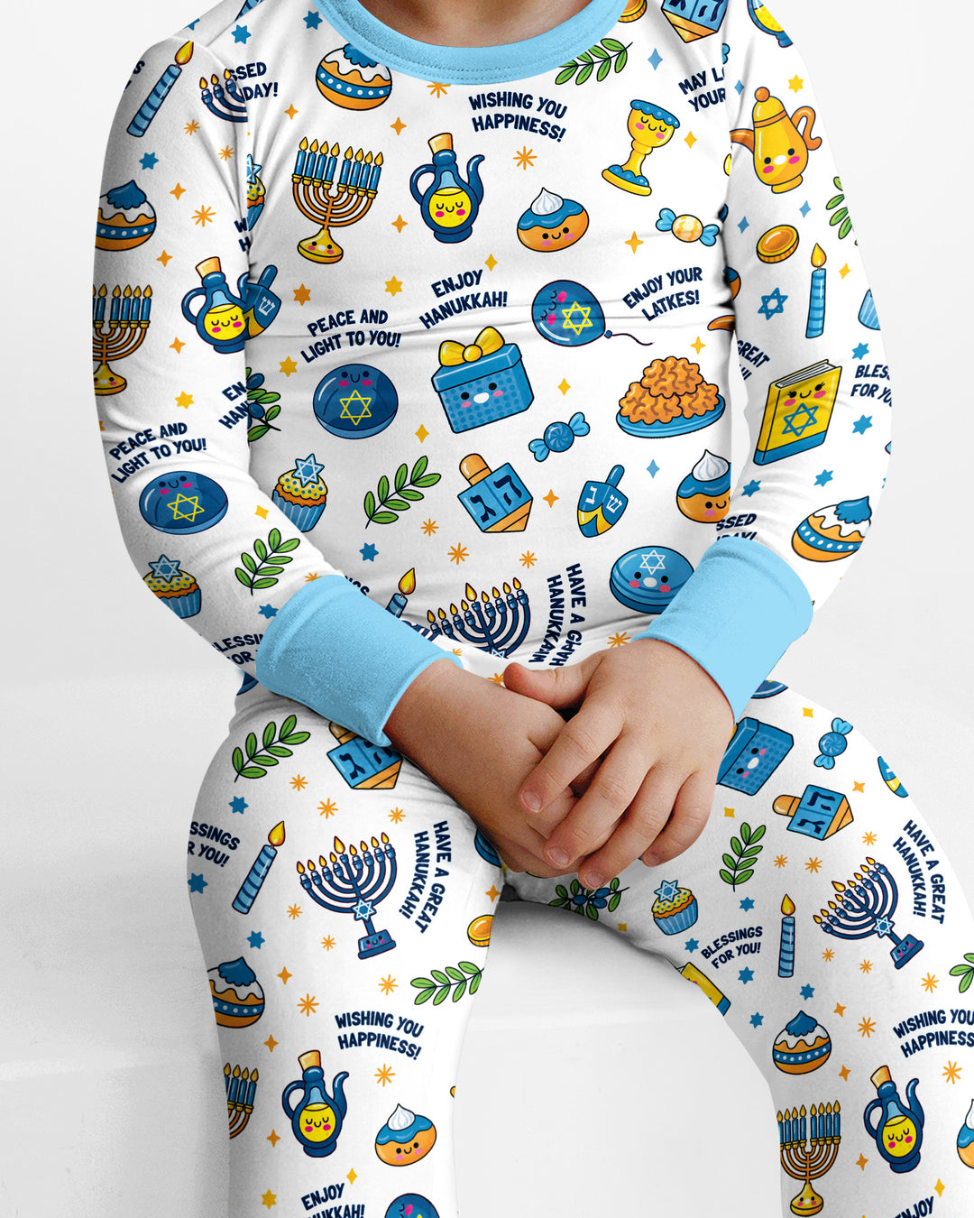 Kawaii Menorah Holiday Bamboo Two Piece Long Sleeve Pajama Set