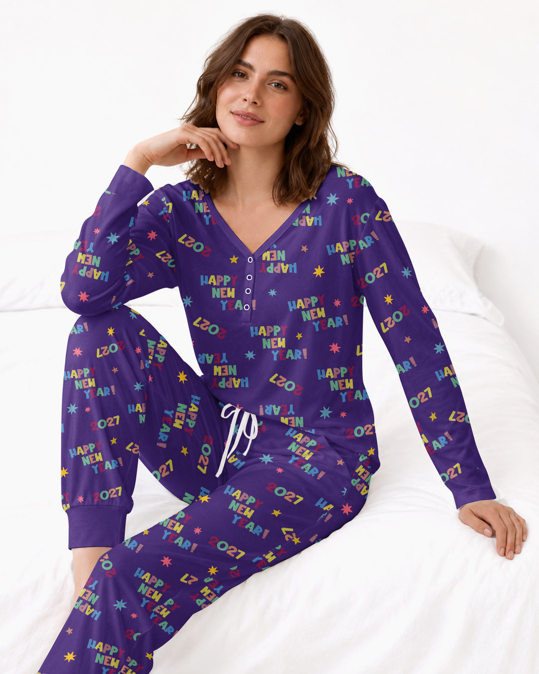 Retro Happy New Year 2027 Bamboo Women Pajama Set