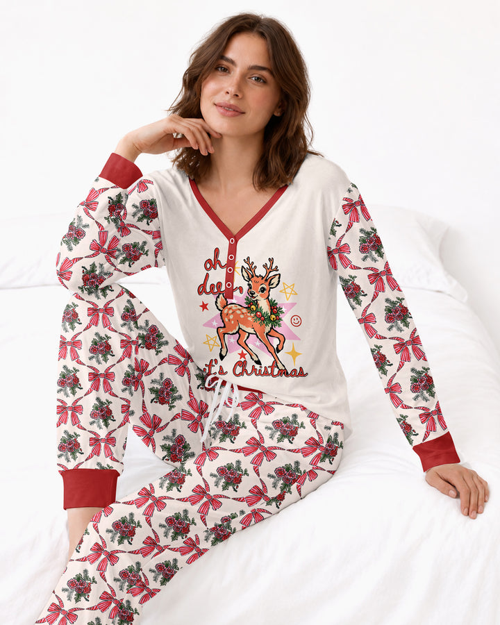 Vintage Oh Deer Christmas Bamboo Women Pajama Set