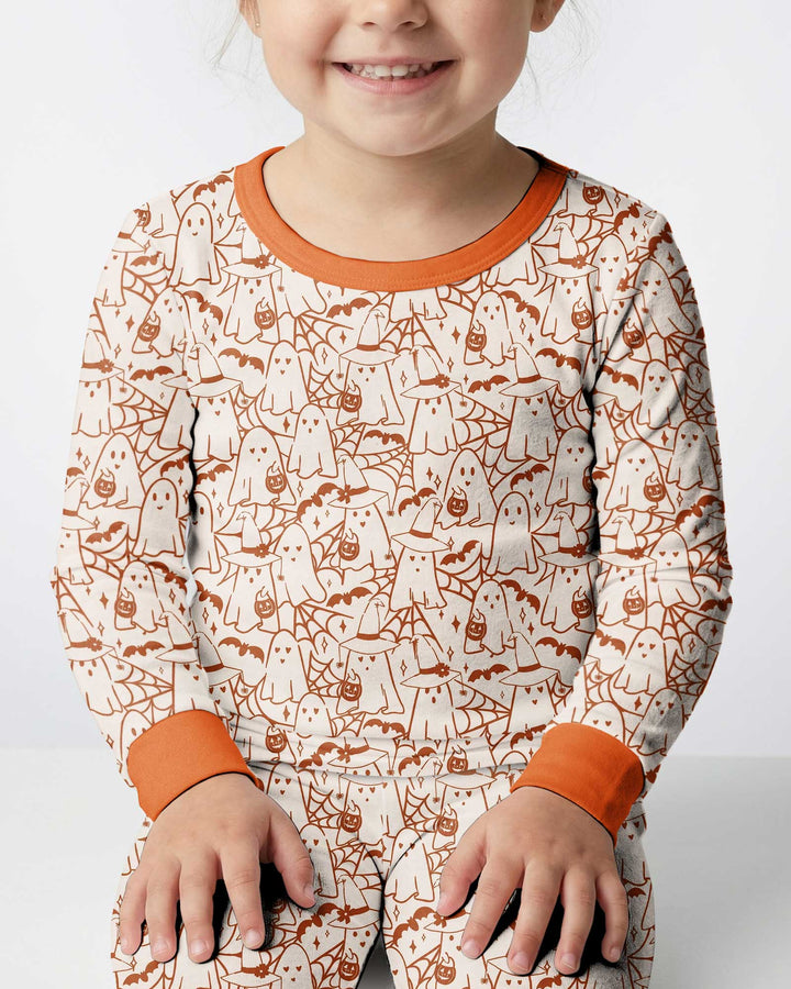 Boo Trick or Treat Ghosts Halloween Bamboo Two Piece Long Sleeve Pajama Set