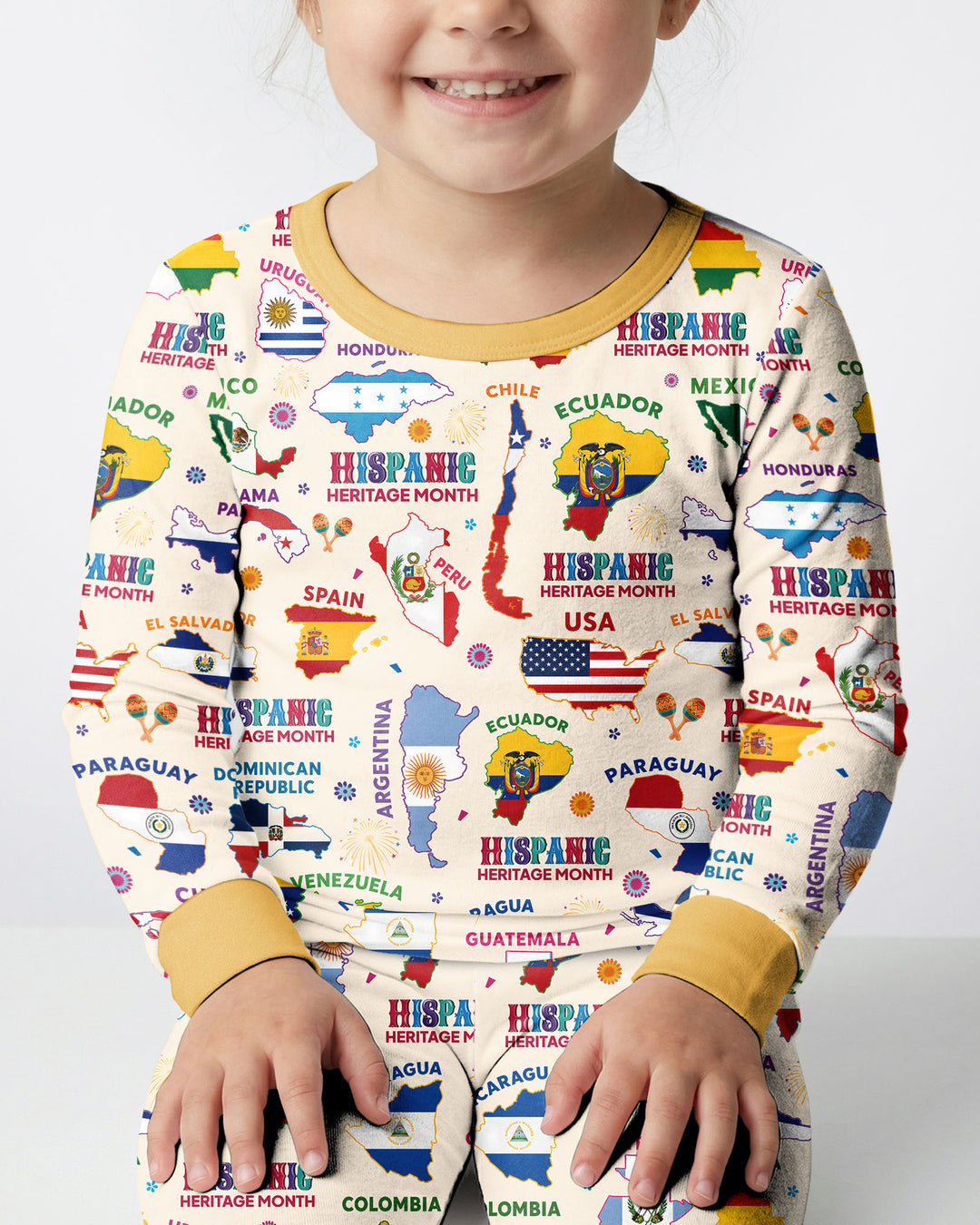 Hispanic Heritage Month Country Flags Bamboo Two Piece Long Sleeve Pajama Set
