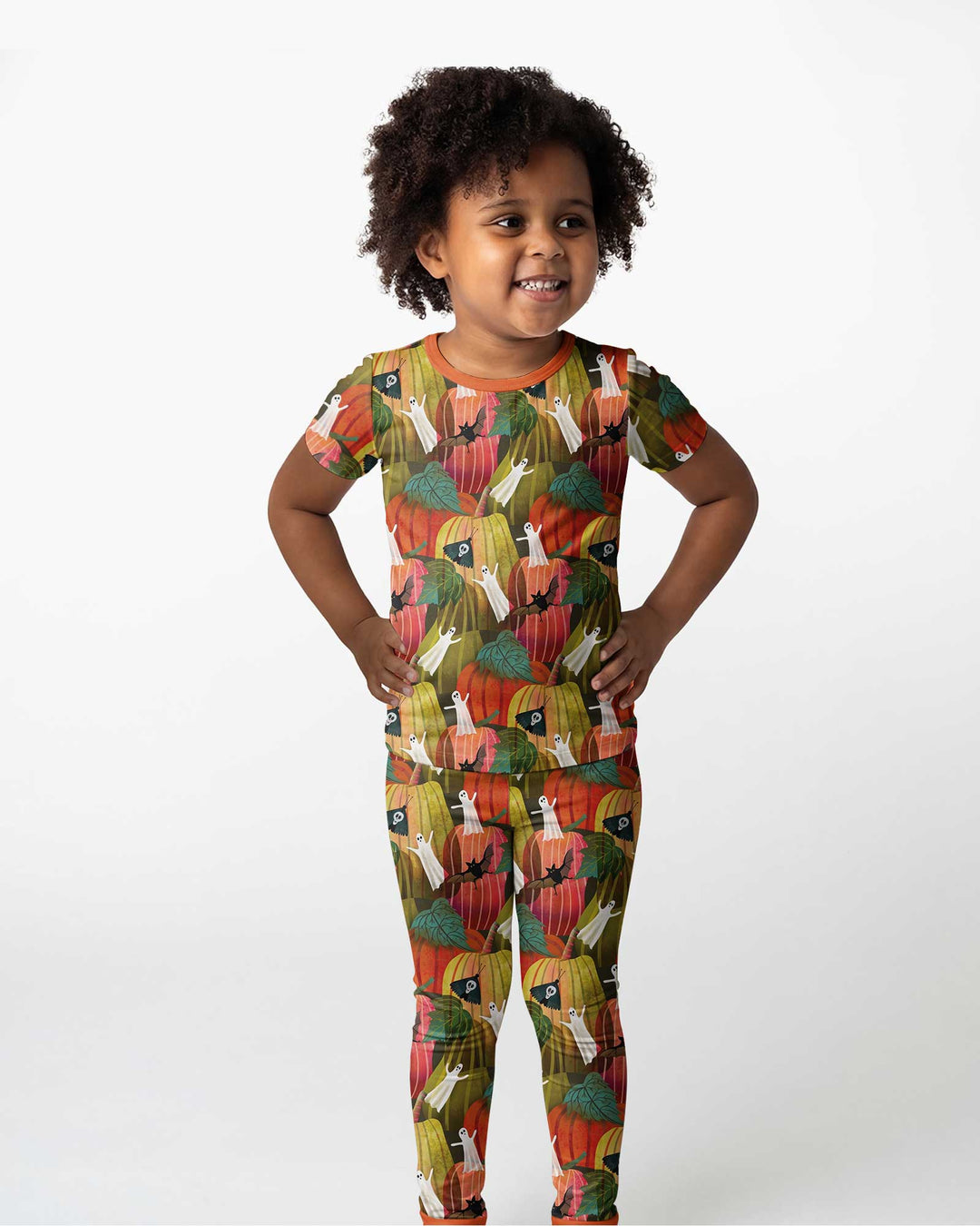 Big Pumpkin Field With Ghosts Bamboo Two Piece Short Sleeve Pajama Set