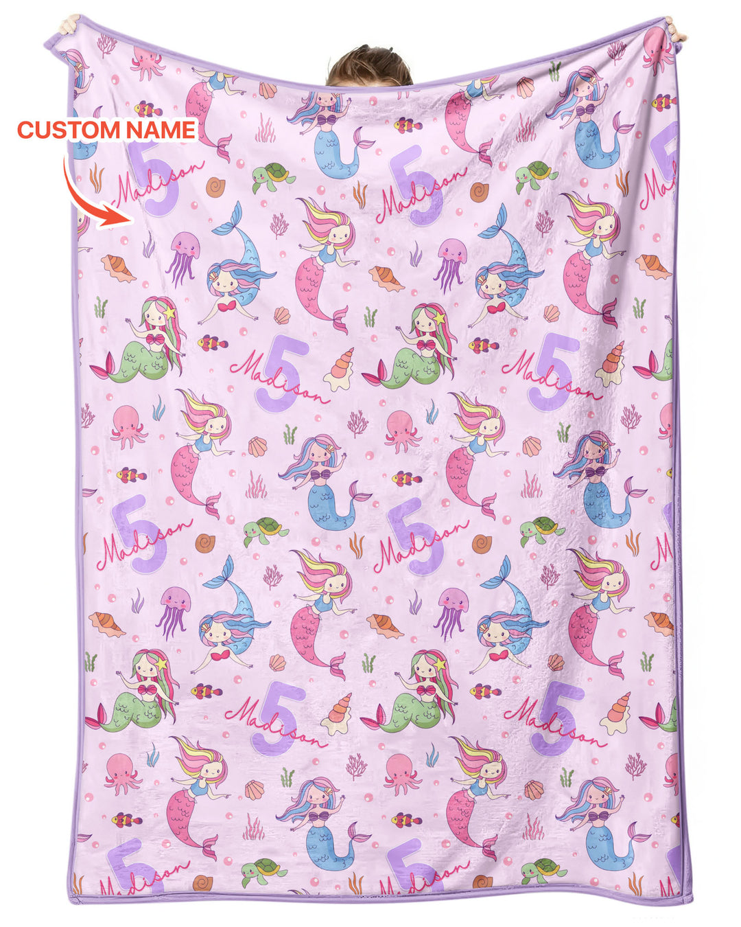 Custom Name Birthday Mermaid Bamboo Blanket