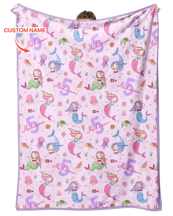 Custom Name Birthday Mermaid Bamboo Blanket