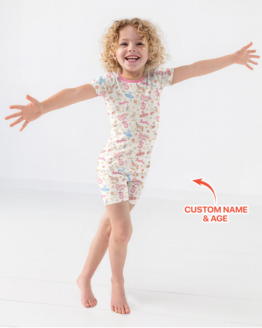 Ballerina Birthday Girl Custom Name & Age Bamboo Two Piece Short Sleeve Shorts Pajama Set