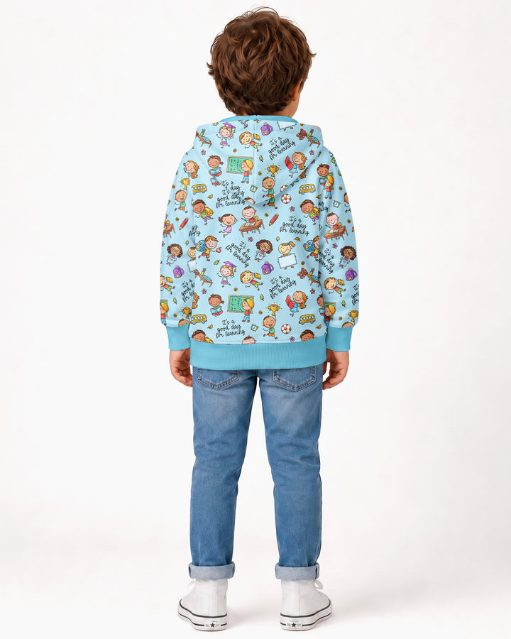 Kapuzenpullover aus Bambus mit hebräischem Alphabet und Reißverschluss