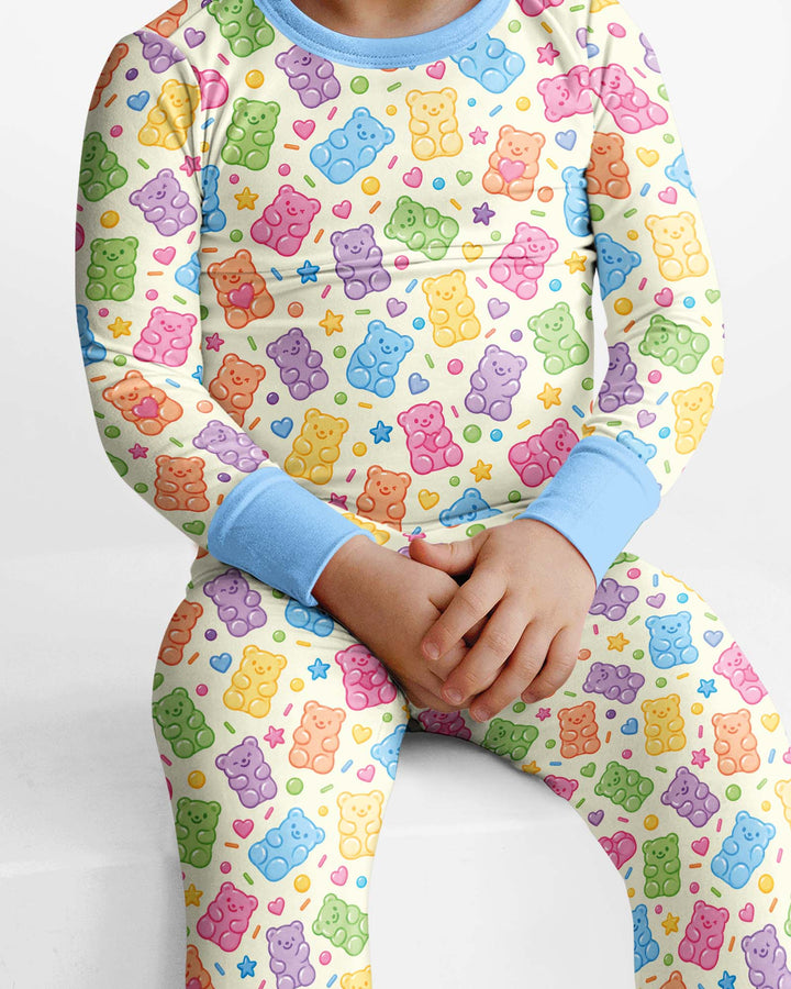 Cute Pastel Colorful Gummy Bears Bamboo Two Piece Long Sleeve Pajama Set
