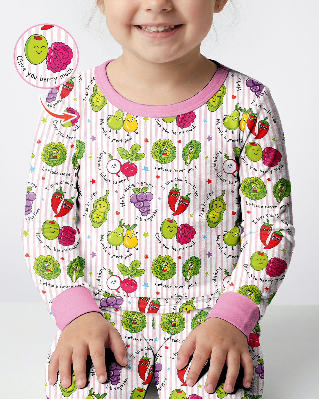 Fruits And Vegetables Love Puns Bamboo Two Piece Long Sleeve Pajama Set