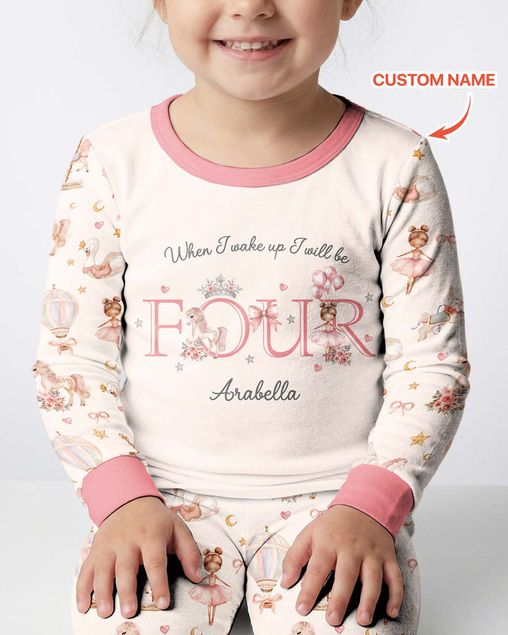 Custom Name When I Wake Up Girly Birthday Bamboo Two Piece Long Sleeve Pajama Set