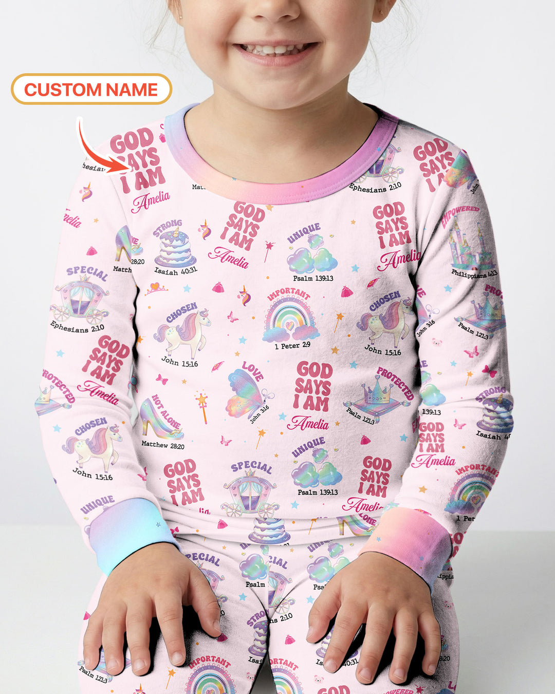 God Says I Am Custom Name - Dreamy Princess Bamboo Two Piece Long Sleeve Pajama Set