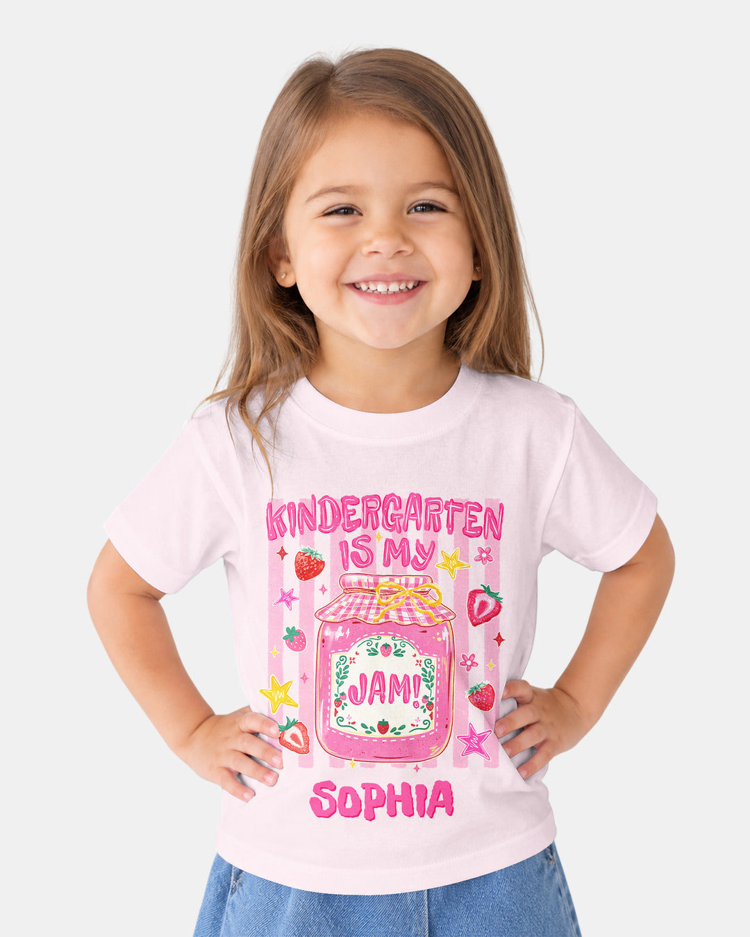 School Coquette Strawberry Custom Name Bamboo Crewneck T-Shirt