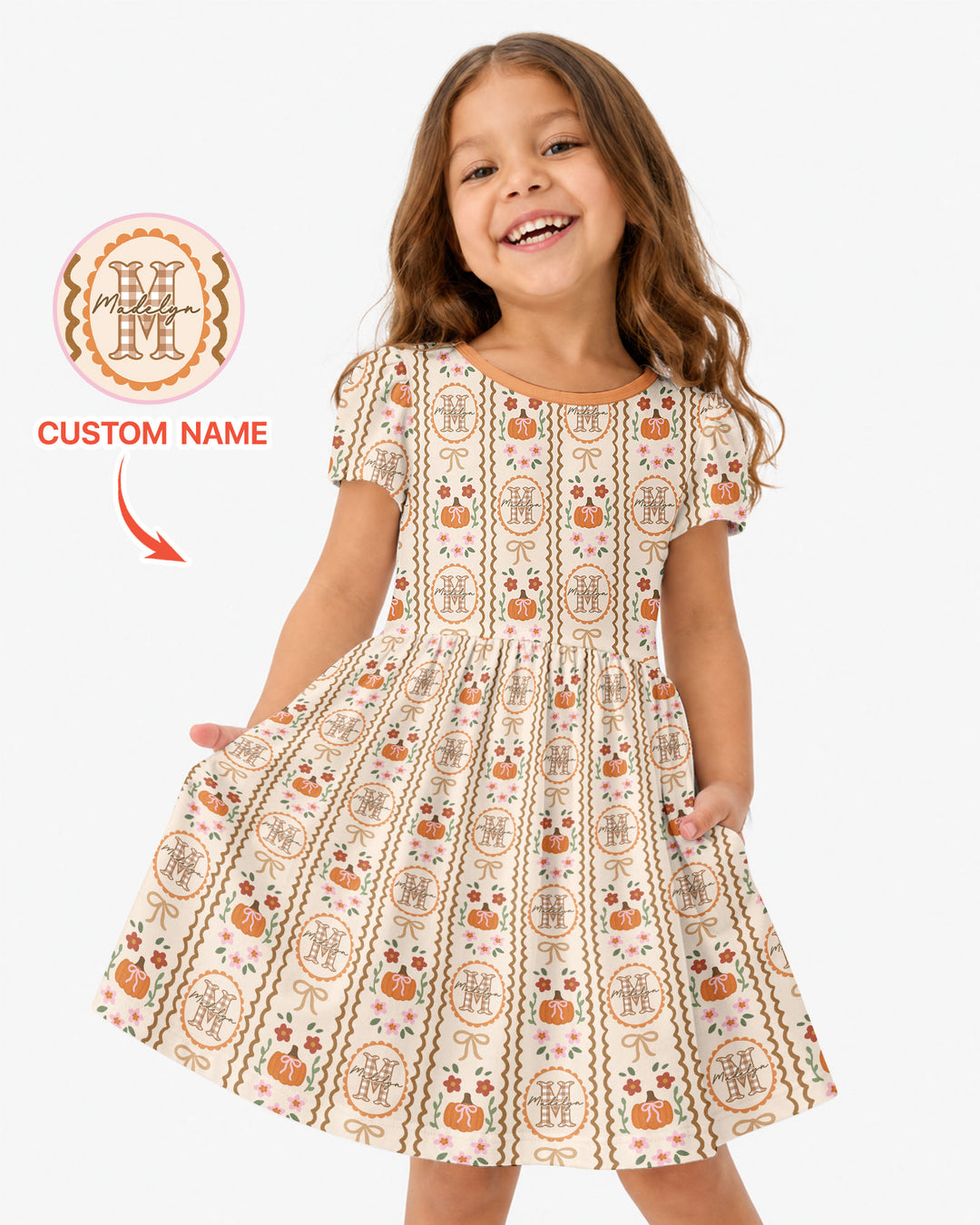 Custom Name Pumpkin Cottage Bamboo Twirl Dress