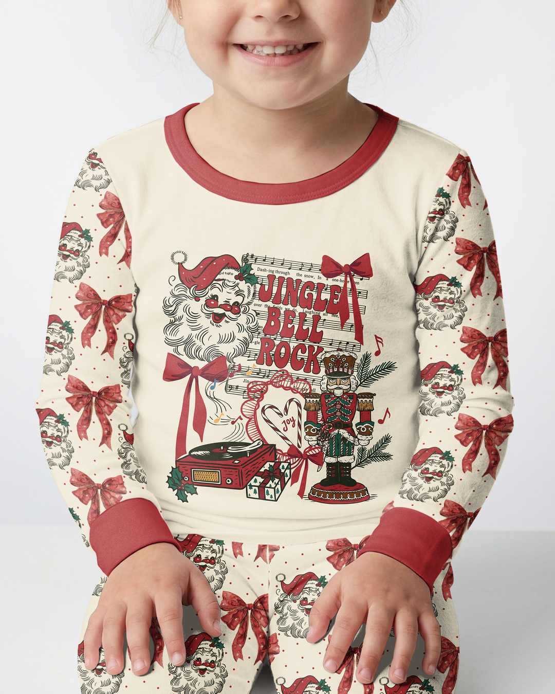 Retro Christmas Jingle Bell Rock Bamboo Two Piece Long Sleeve Pajama Set