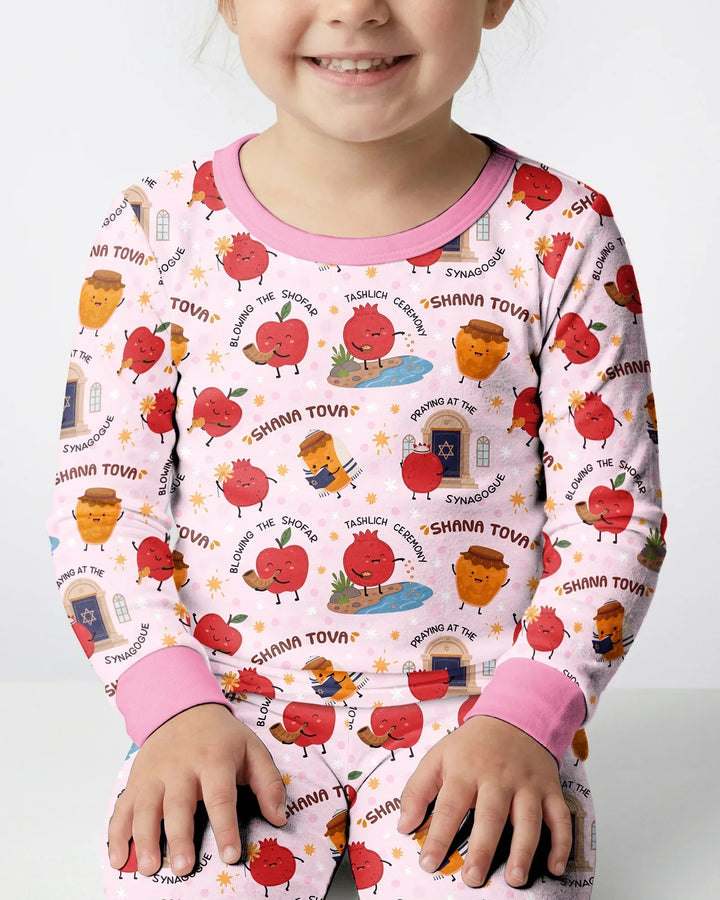 Zweiteiliges Langarm-Pyjama-Set mit Sommerfrüchten