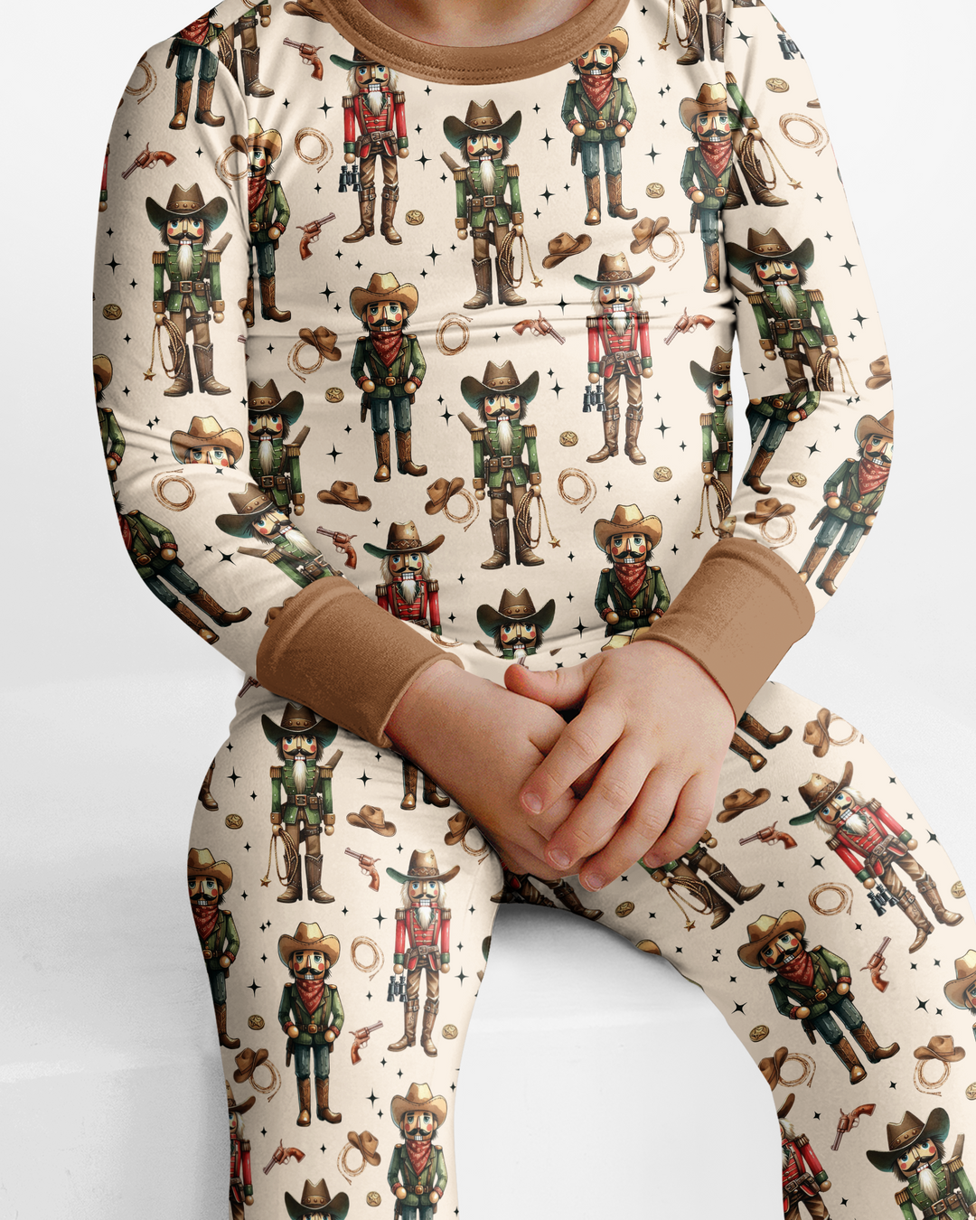 Western Christmas Cowboy Nutcracker Bamboo Two Piece Long Sleeve Pajama Set
