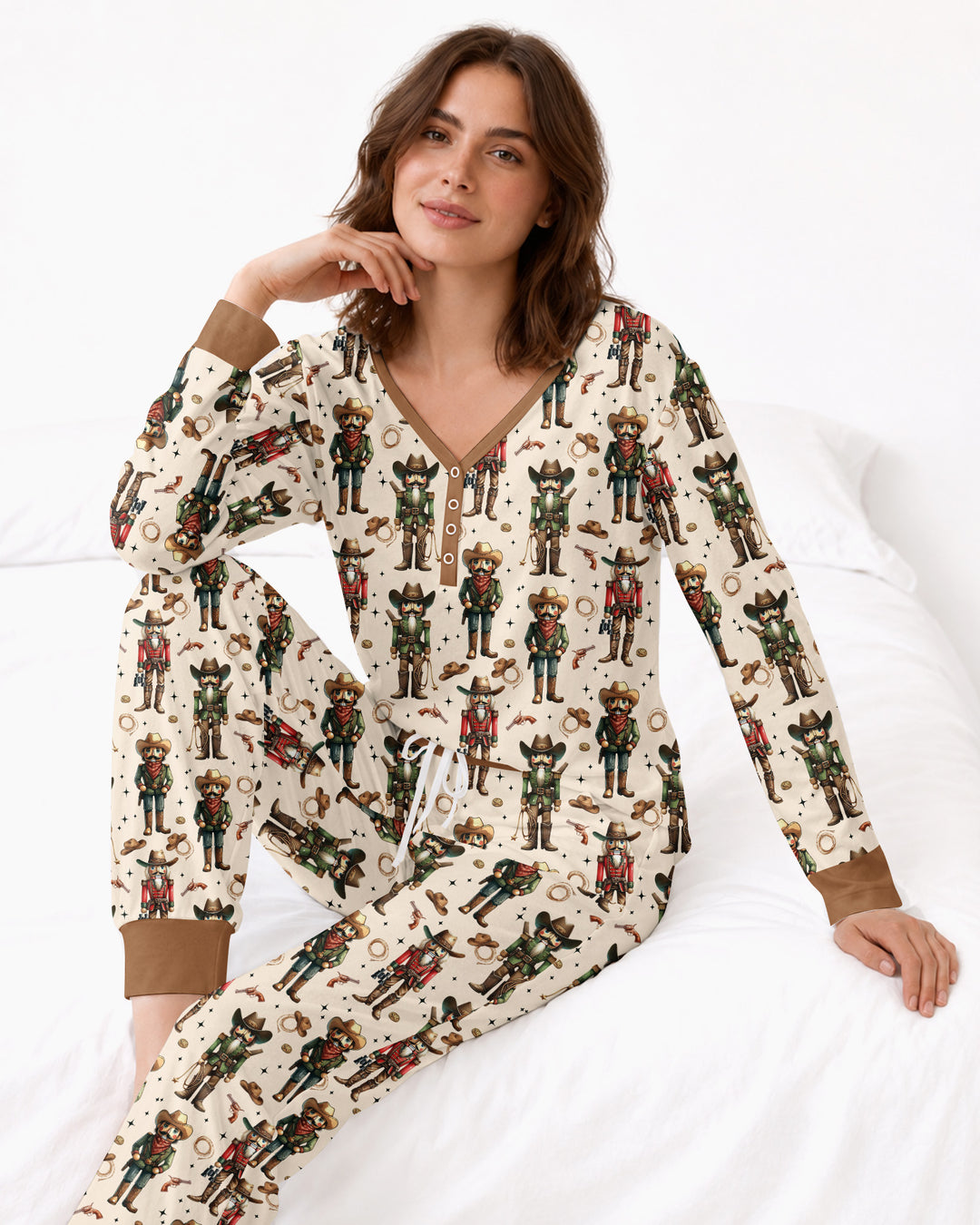 Western Christmas Cowboy Nutcracker Bamboo Women Pajama Set