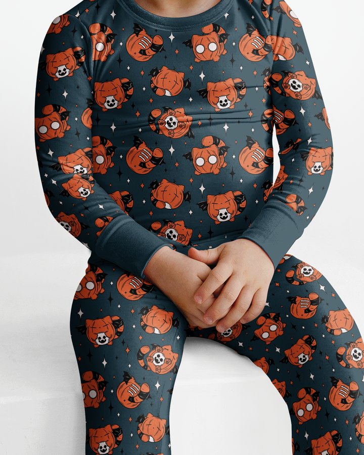 Batty Pumpkin Cats Bamboo Two Piece Long Sleeve Pajama Set