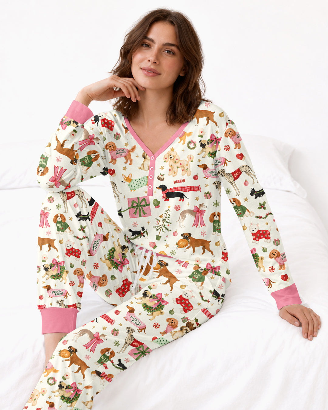 Festive Dog Merry Woofmas Bamboo Women Pajama Set