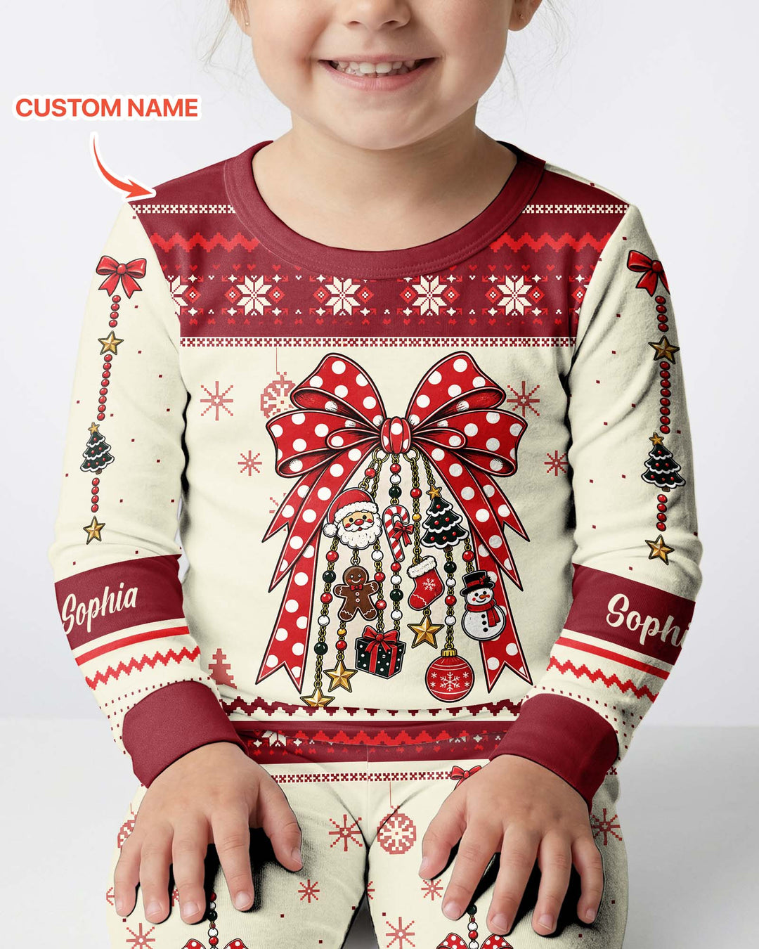 Custom Name Christmas Charm Bamboo Two Piece Long Sleeve Pajama Set