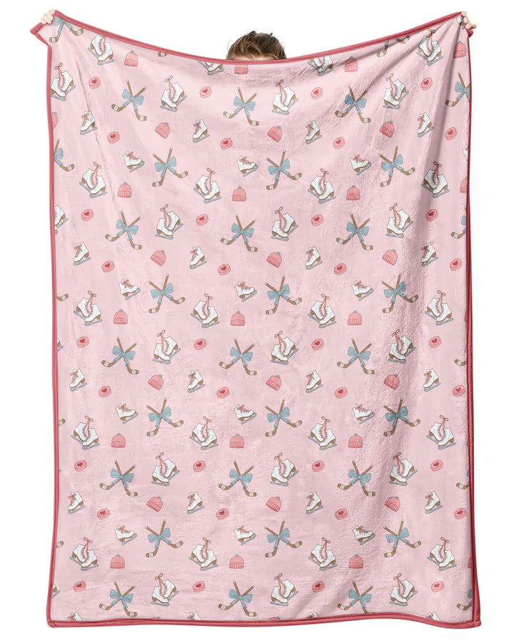 Girly Hockey Pink Bamboo Blanket