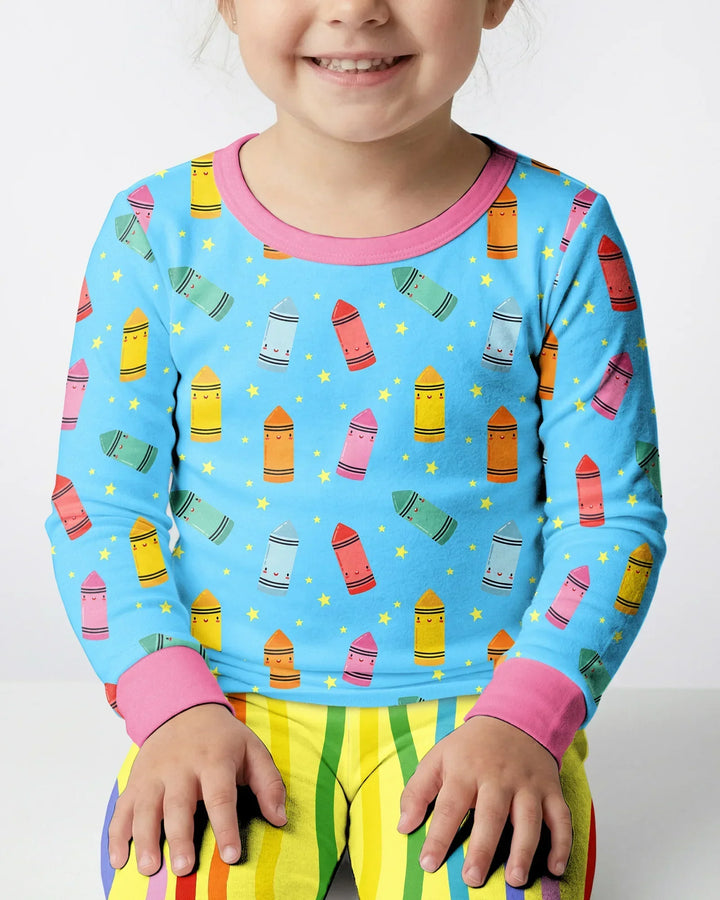 Happy Crayon Friends Bamboo Two Piece Long Sleeve Pajama Set