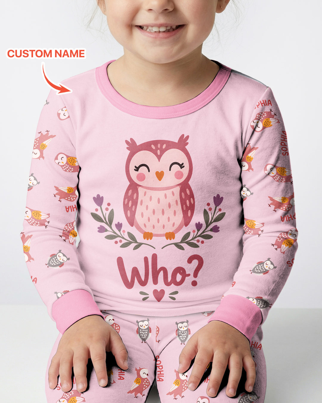 Custom Name Twin Owl Who's Who Bamboo Two Piece Long Sleeve Pajama Set
