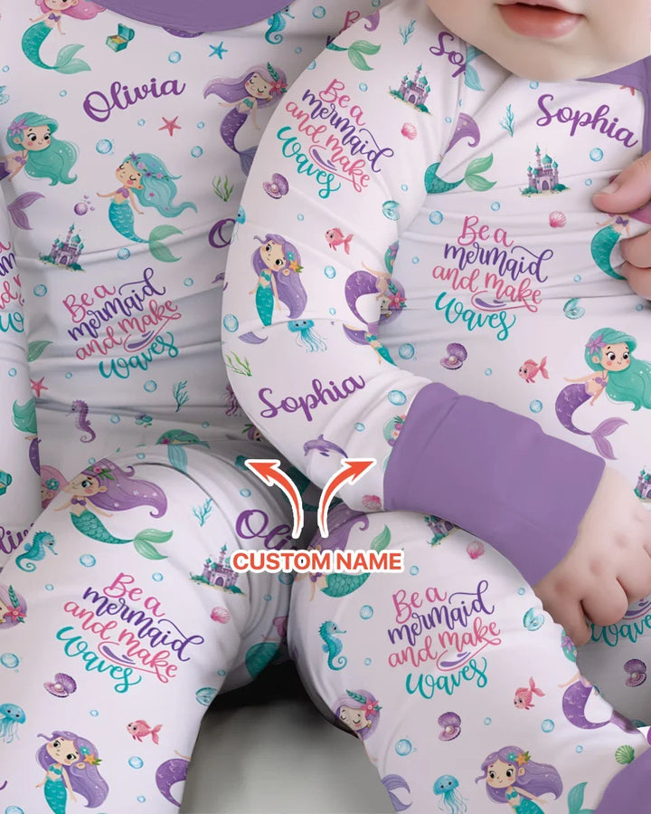 Custom Name Mermaid Make Waves Bamboo Convertible Zippy