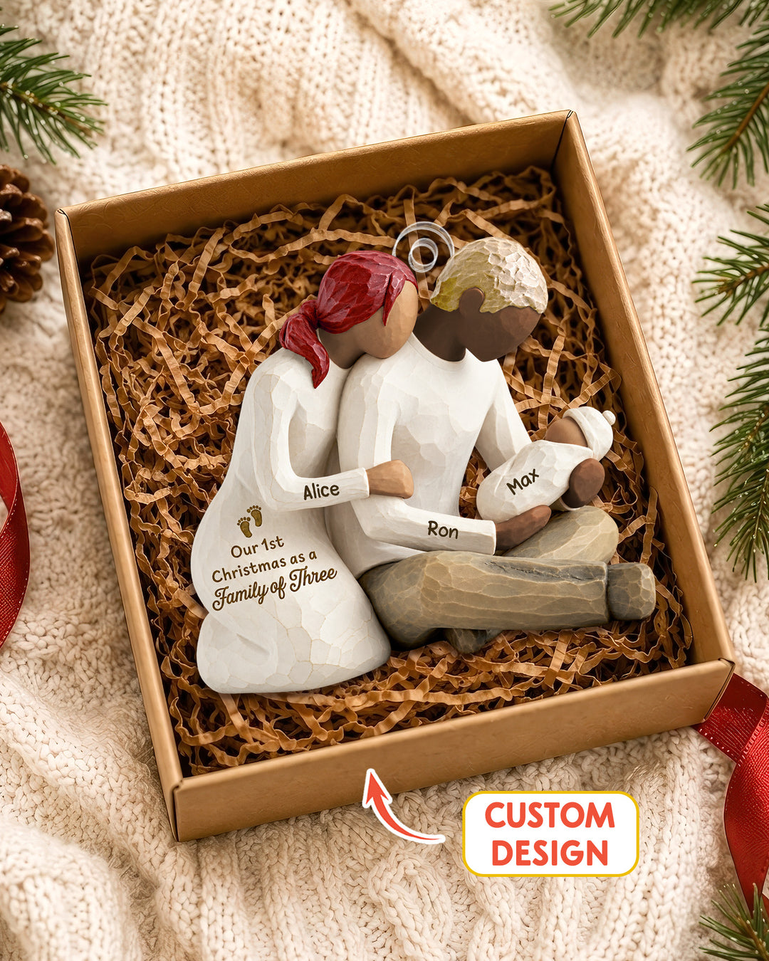 Our First Christmas As Family Of Three- Personalized Acrylic Ornament Personalized 1-Side Photo Acrylic Ornament