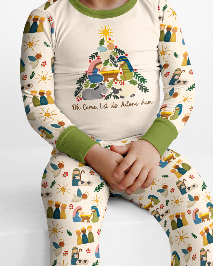 Oh Come, Let Us Adore Him Family Matching Bamboo Two Piece Long Sleeve Pajama Set