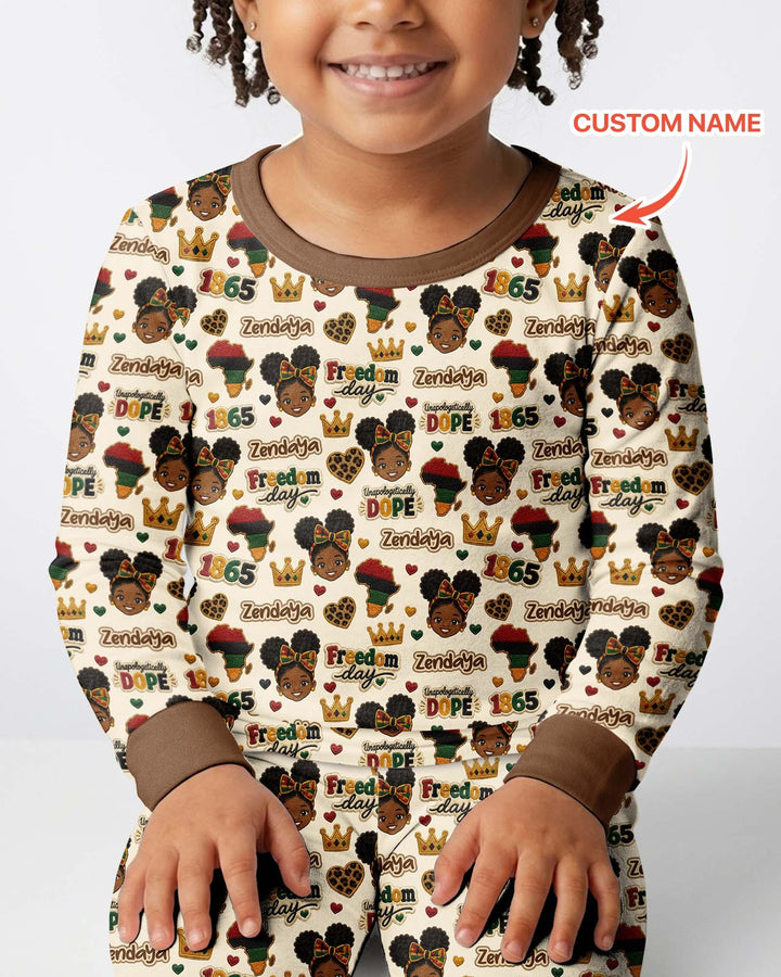 Custom Name Juneteenth Unapologetically Dope Bamboo Two Piece Long Sleeve Pajama Set