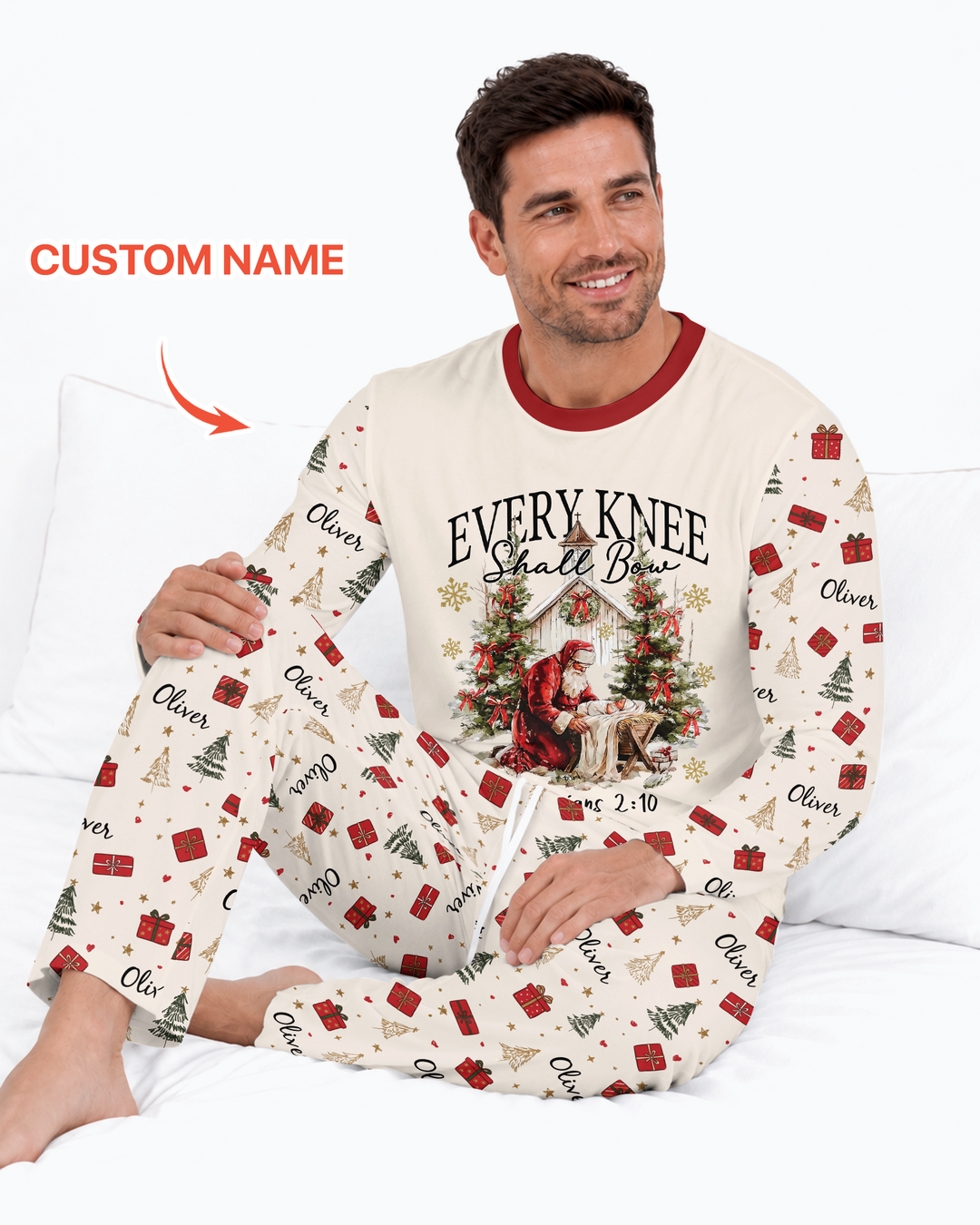 Every Knee Shall Bow Custom Name Mommy And Me Matching Bamboo Men's Pajama Set