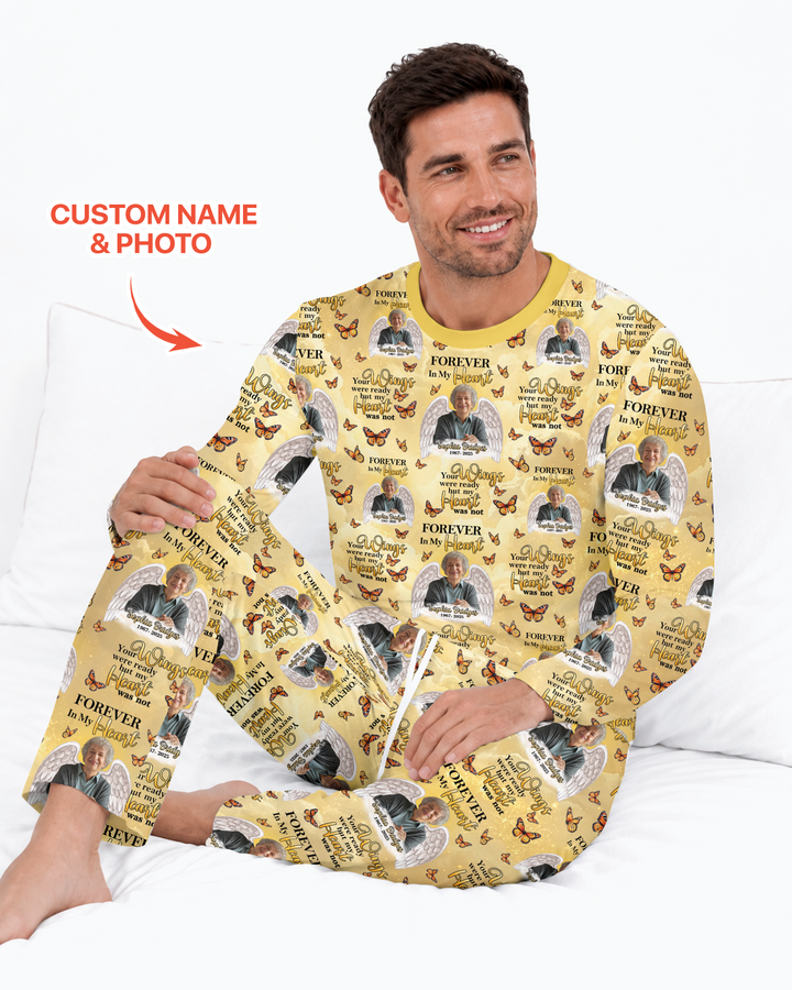 Custom Photo Forever In My Heart Family Matching Bamboo Men Pajama Set