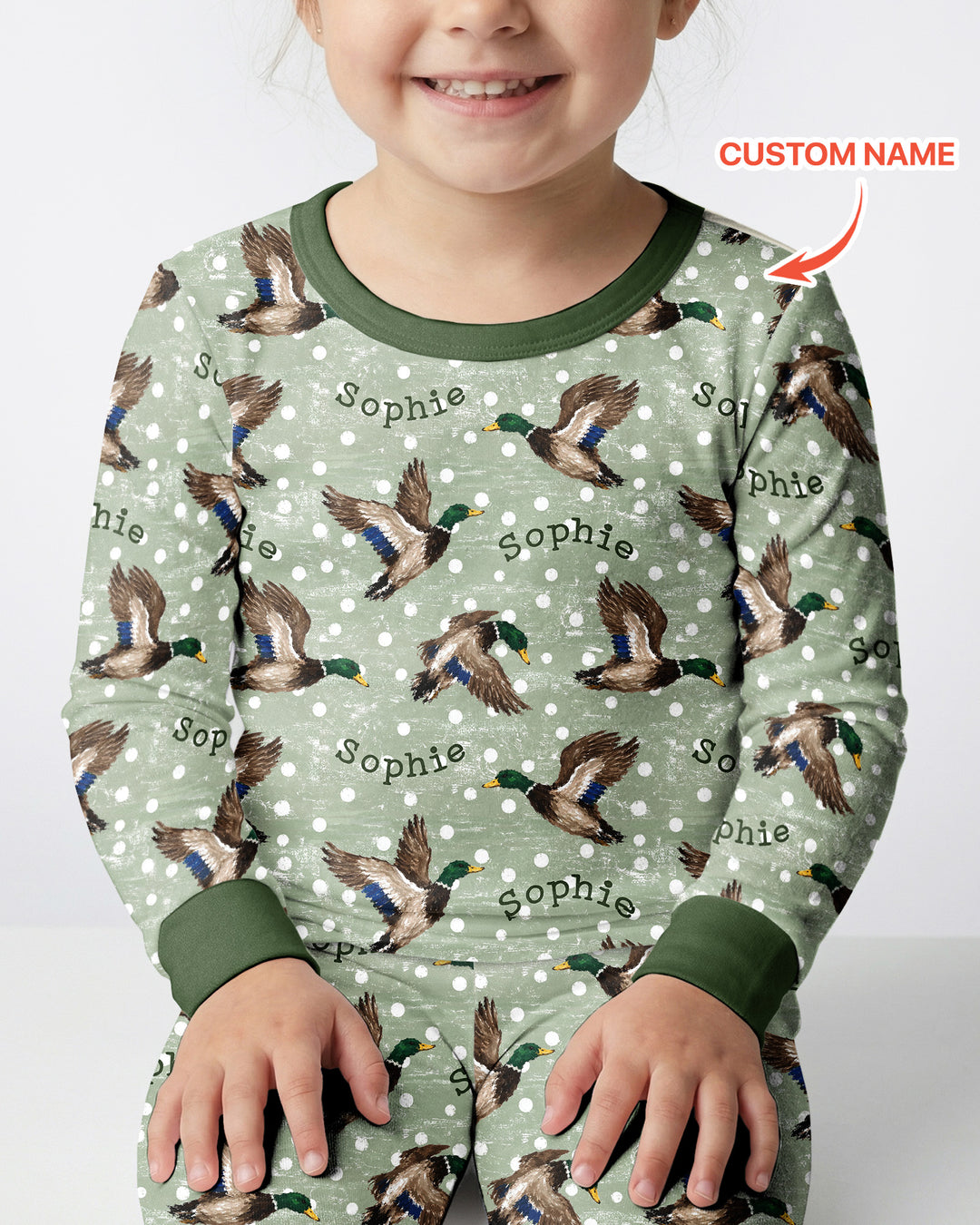 Custom Name Flying Mallard Duck Bamboo Two Piece Long Sleeve Pajama Set
