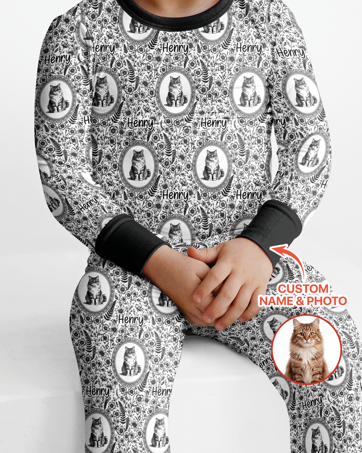 Custom Pet Photo Chinoiserie Garden Bamboo Two Piece Long Sleeve Pajama Set