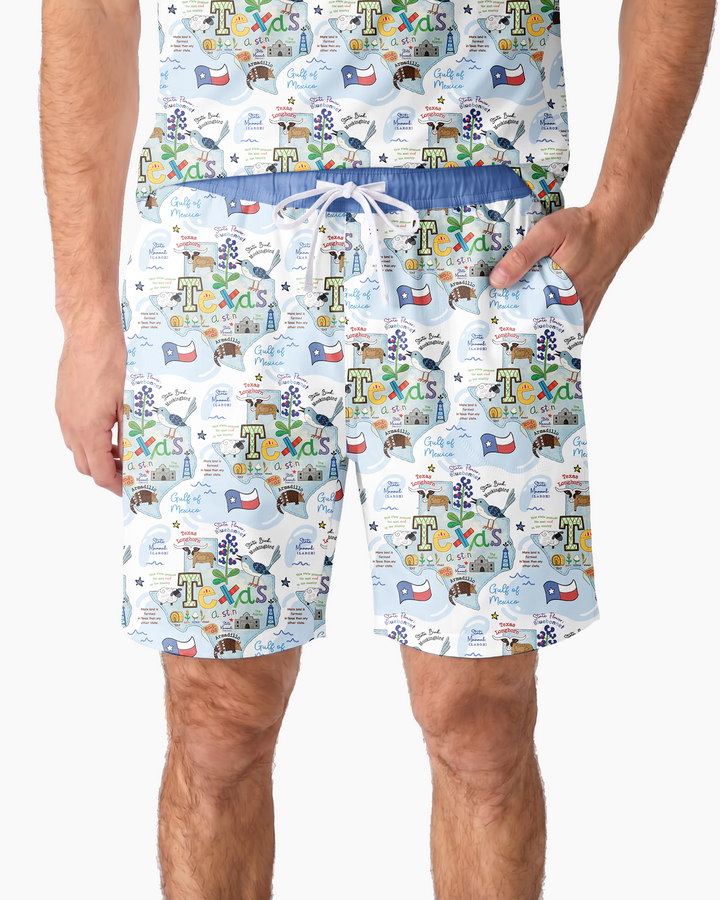 Texas Map Family Matching Bamboo Men Short Sleeve Short Pajama Set