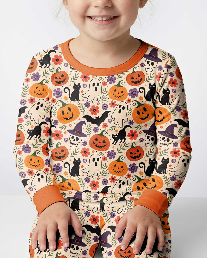 Spooky Halloween Floral Delight Bamboo Two Piece Long Sleeve Pajama Set
