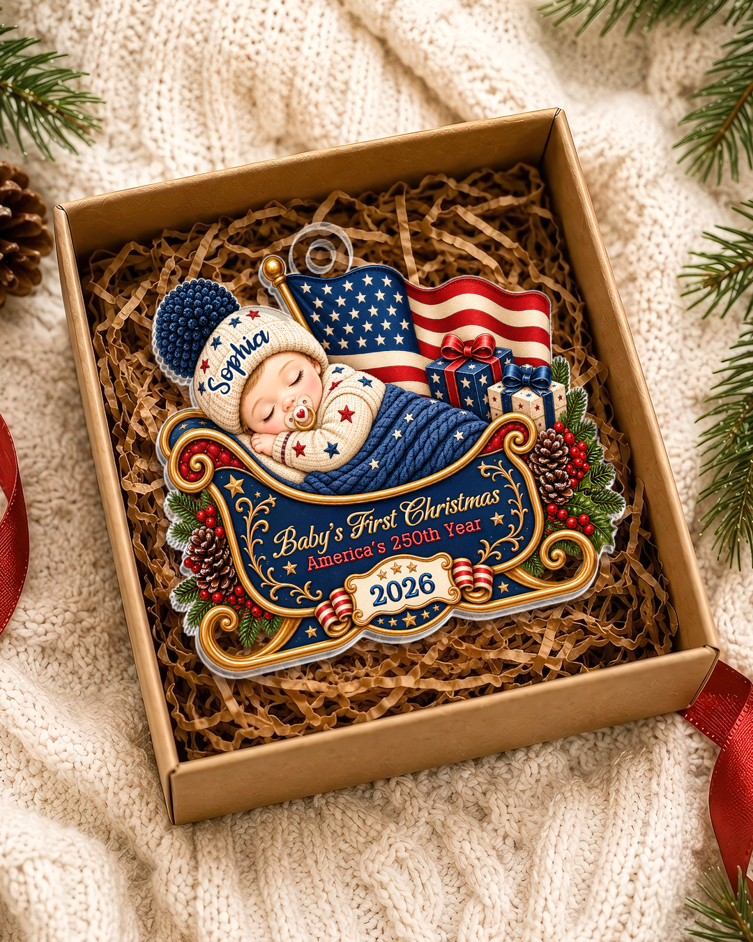 Personalized First Christmas 250th Anniversary Acrylic Ornament 2026