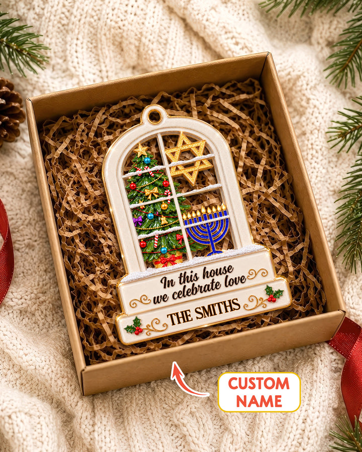 Merry Chrismukkah Jewish and Christian Family Personalized 1-Side Photo Acrylic Ornament