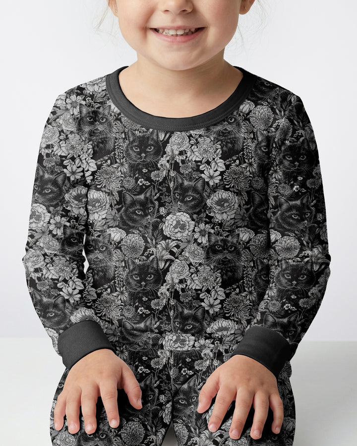 Midnight Cat Garden Bamboo Two Piece Long Sleeve Pajama Set