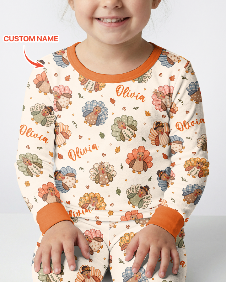 Custom Name Boho Turkey Bamboo Two Piece Long Sleeve Pajama Set