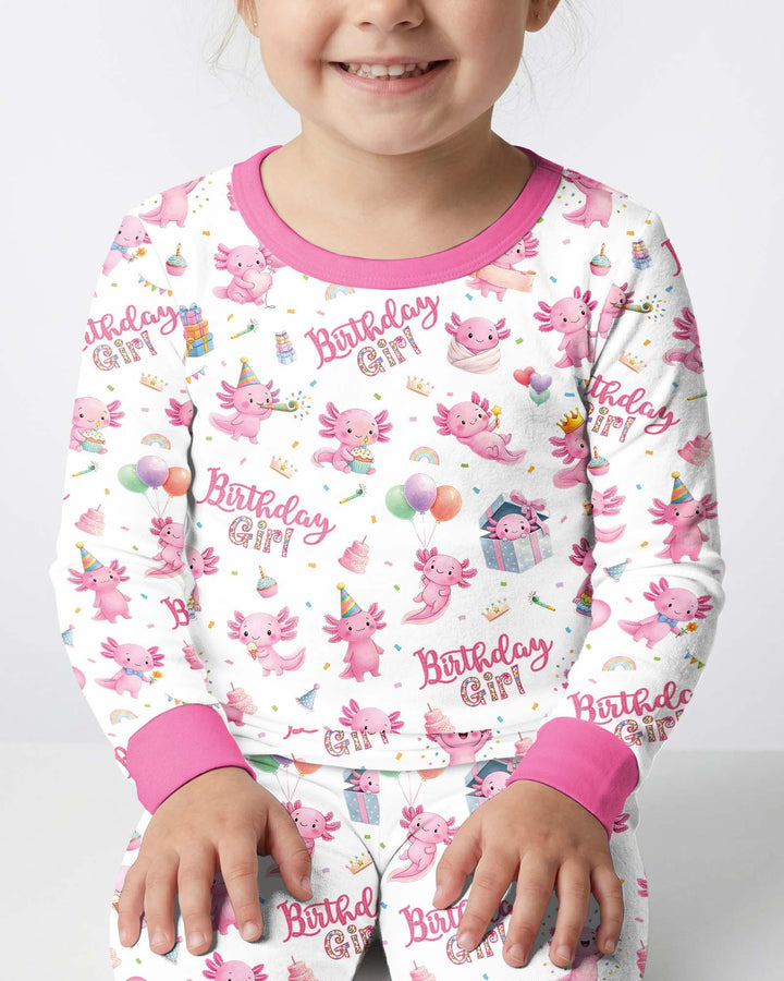 Cute Axolotl Birthday Girl Bamboo Two Piece Long Sleeve Pajama Set