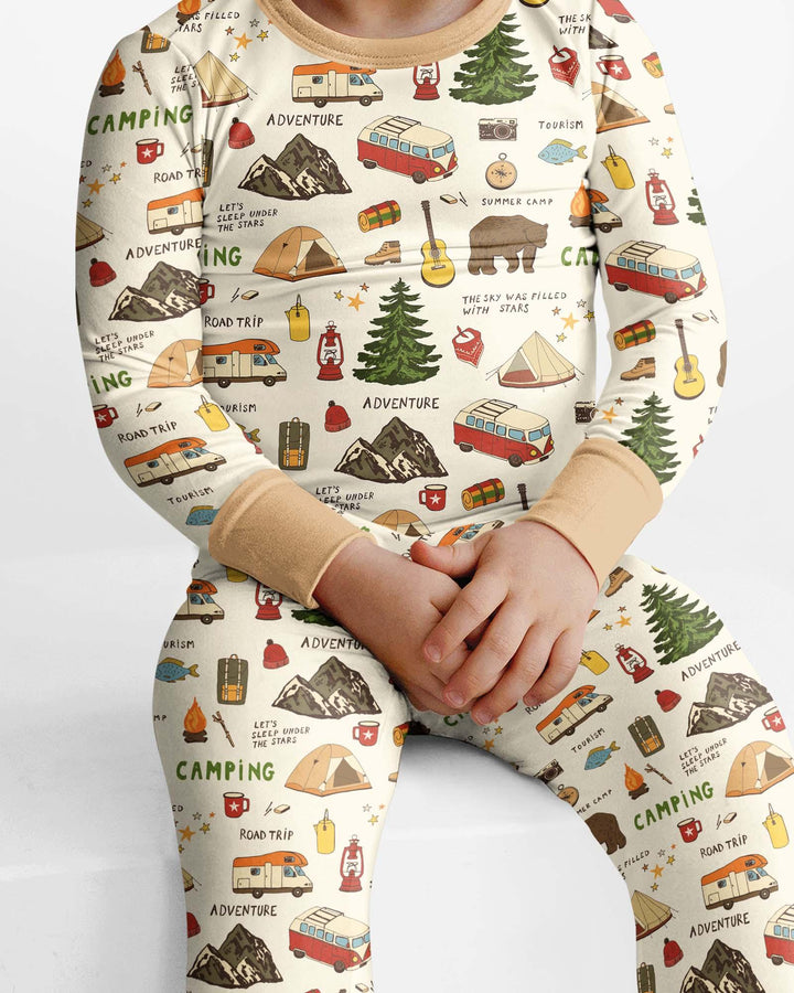 Outdoor Camping Adventure Family Matching Bamboo Two Piece Long Sleeve Pajama Set
