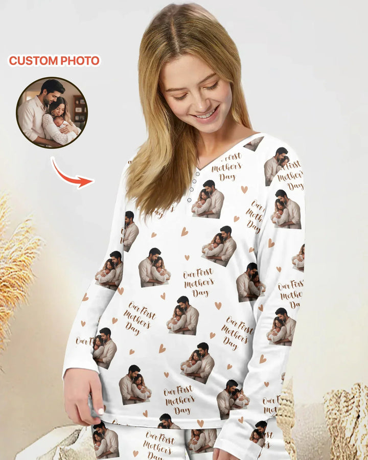 Personalisierte Foto Unser erstes als Eltern Bambus Damen Pyjama Set