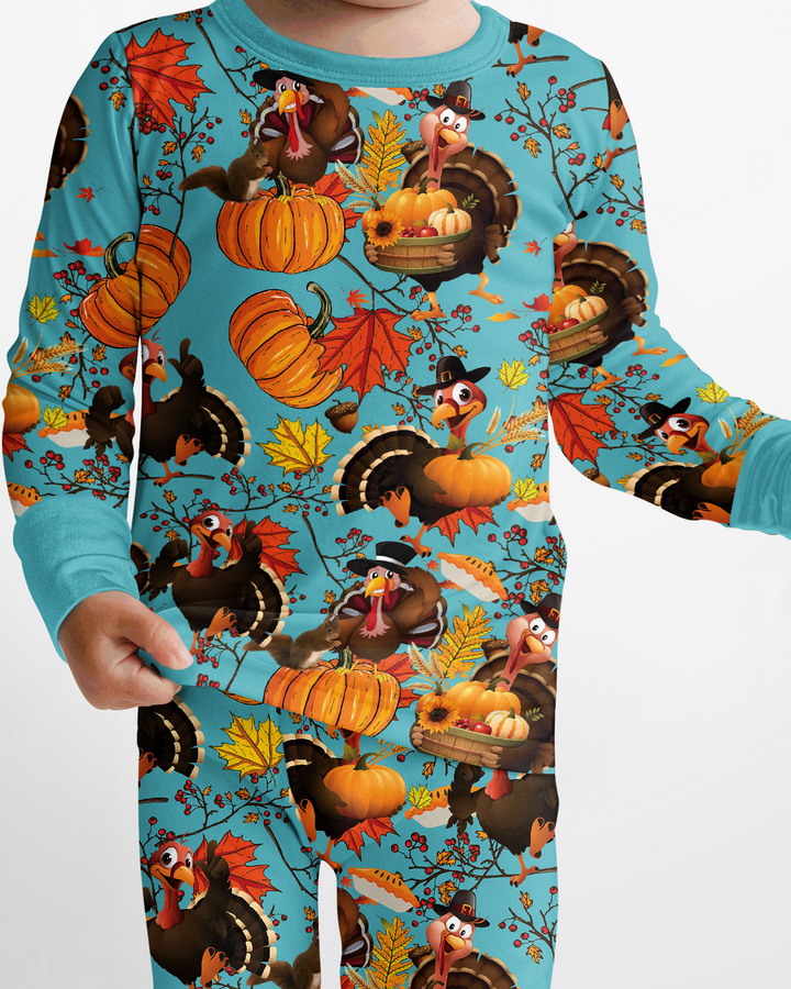 Autumn Turkey Chicken Bamboo Two Piece Long Sleeve Pajama Set