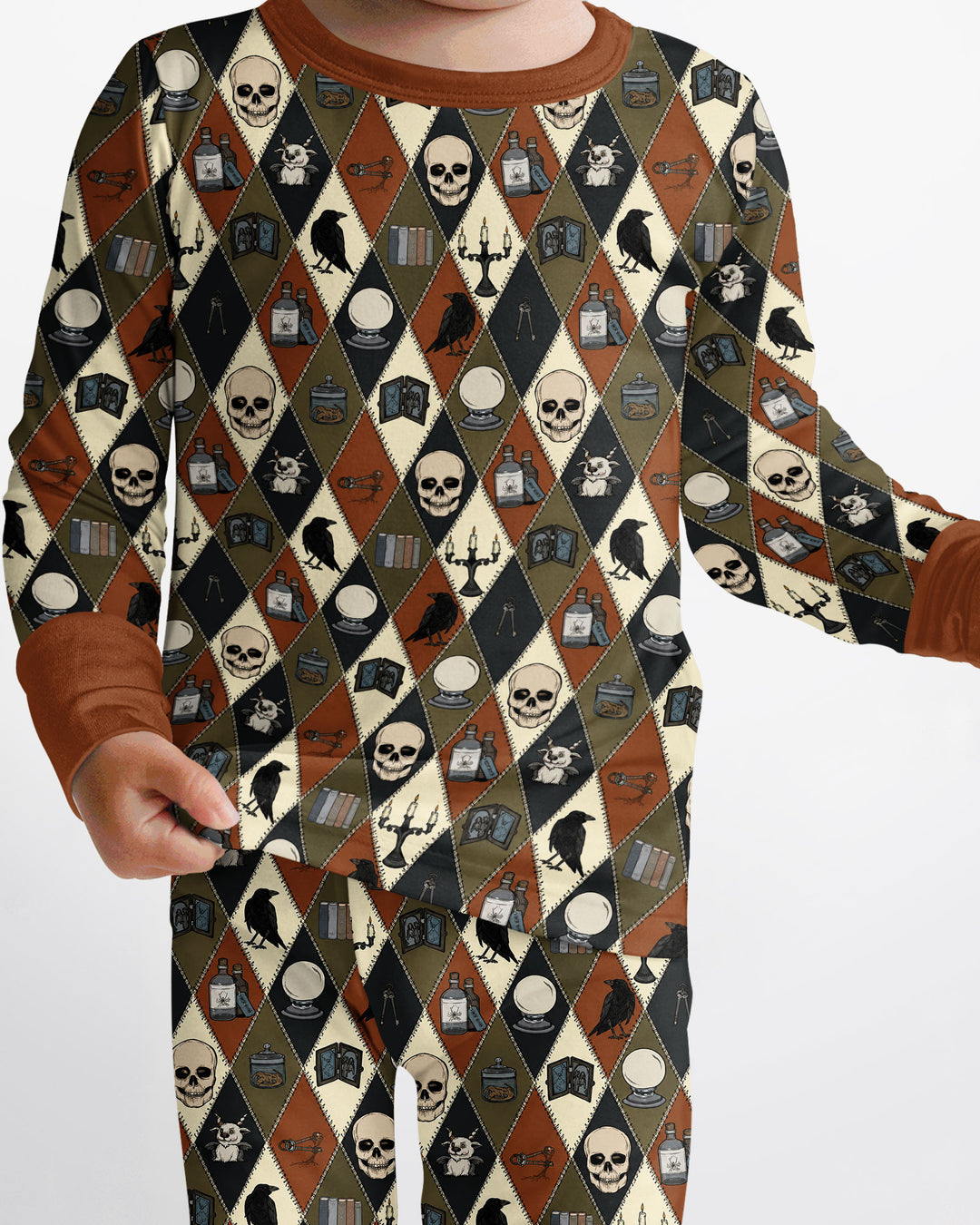 Retro Gothic Halloween Patchwork Bamboo Two Piece Long Sleeve Pajama Set