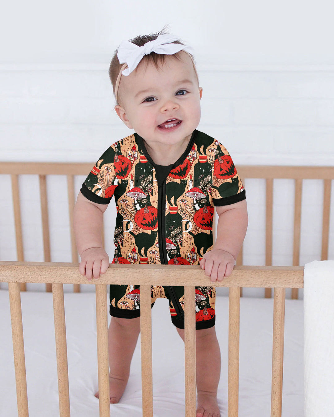 Black Cat And Pumpkin Halloween Bamboo Shorty Zippy