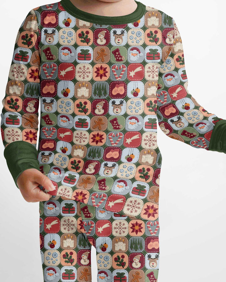 Christmas Felt Patchwork Bamboo Two Piece Long Sleeve Pajama Set